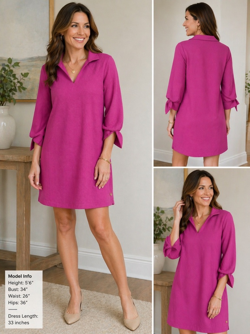 Mary Square Hadley Dress in Crocus Fuchsia Pink, Size Medium, NWT